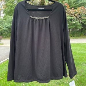 Croft & Barrow Black long sleeve tee with embellished square neck line.